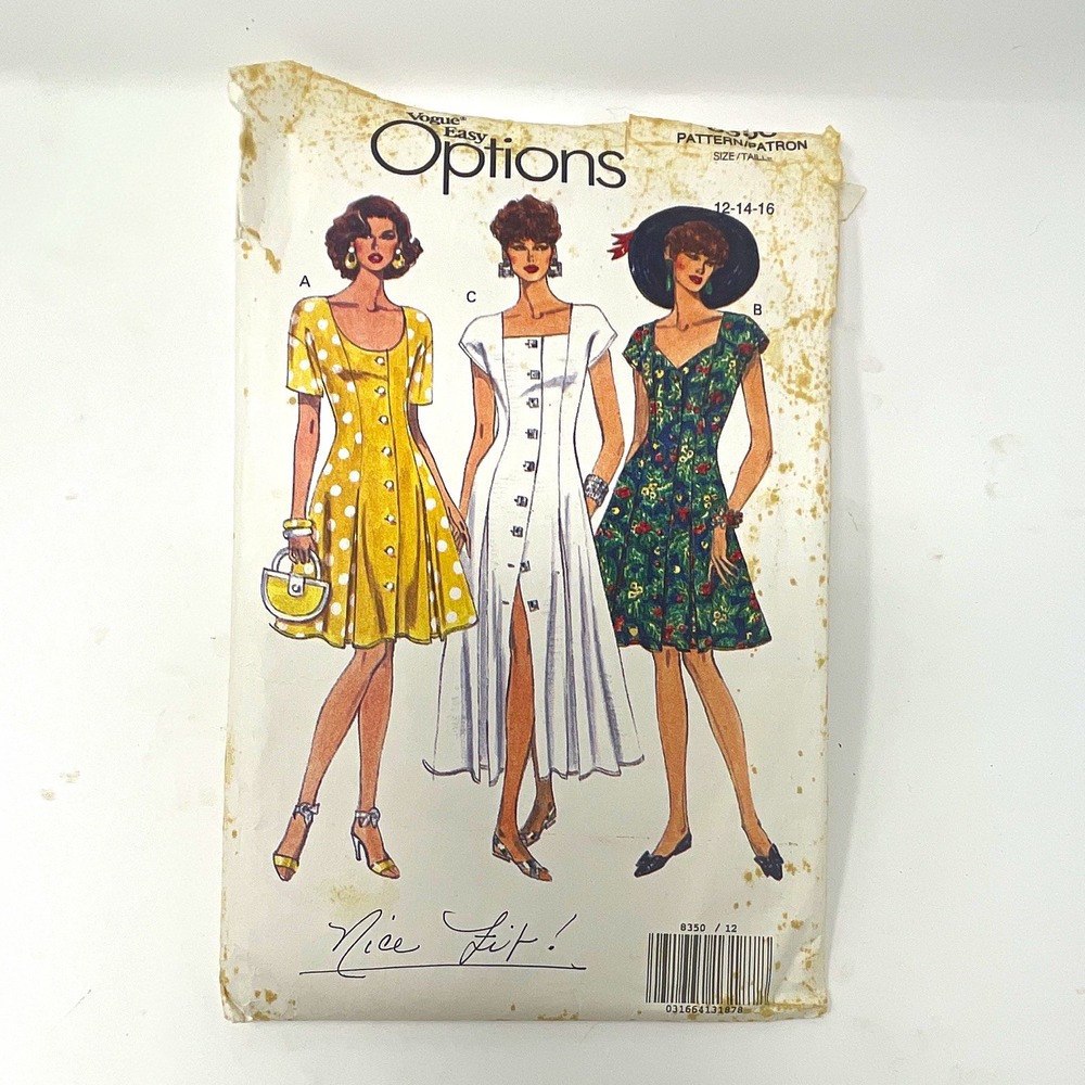 Vogue Easy Options 8350 VTG 90s Misses Petite Dress Pattern Sz 12-14-16 CUT